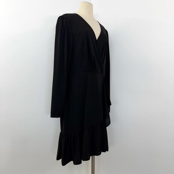 Ralph Lauren Surplice Wrap Front Ruffle Stretch Jersey Dress Black 16 NWT - Picture 2 of 10